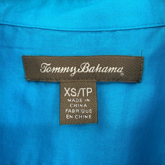 TOMMY BAHAMA Teal Turquoise Blue 100% Cotton Lightweight Button Up Blouse XL - Picture 4 of 6